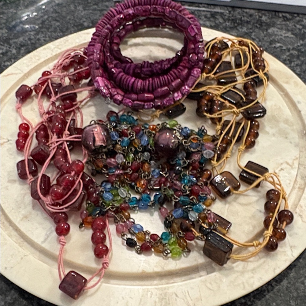 Boho Jewelry 4 necklaces and a wrap bracelet